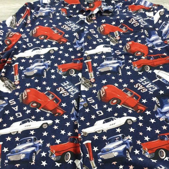 George 3XL 54-56 Mens Short Sleeve Shirt Vintage Car Patriotic Vacation Party - Picture 6 of 8